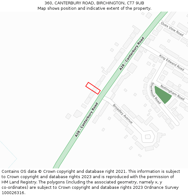 360, CANTERBURY ROAD, BIRCHINGTON, CT7 9UB: Location map and indicative extent of plot