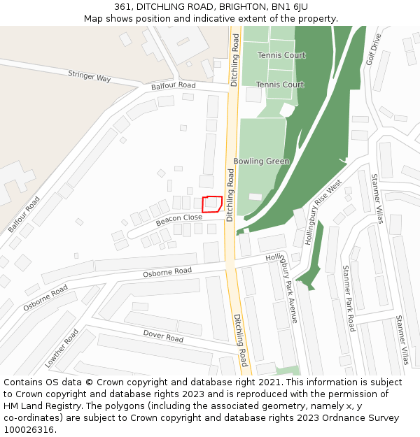 361, DITCHLING ROAD, BRIGHTON, BN1 6JU: Location map and indicative extent of plot