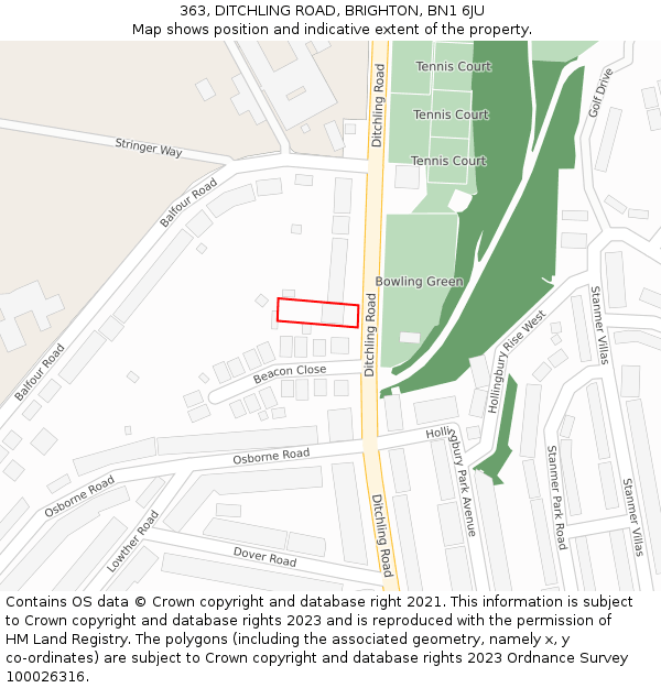 363, DITCHLING ROAD, BRIGHTON, BN1 6JU: Location map and indicative extent of plot