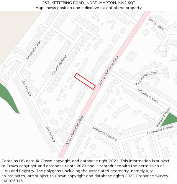 363, KETTERING ROAD, NORTHAMPTON, NN3 6QT: Location map and indicative extent of plot