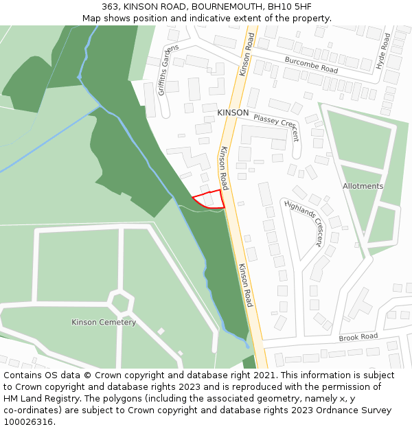 363, KINSON ROAD, BOURNEMOUTH, BH10 5HF: Location map and indicative extent of plot
