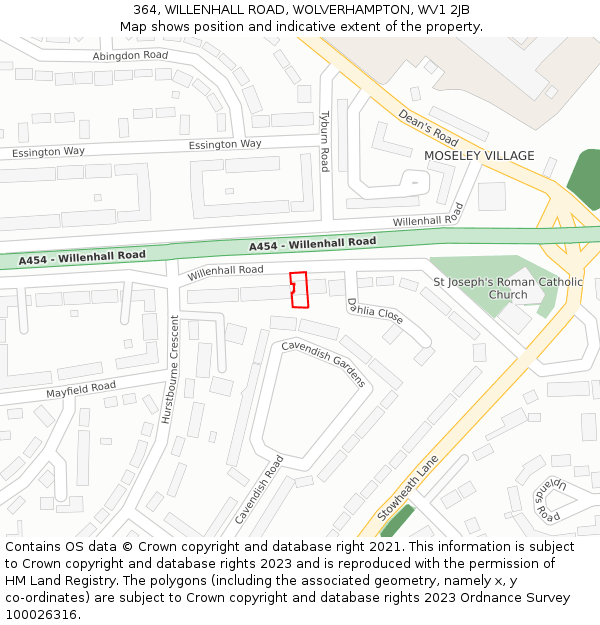364, WILLENHALL ROAD, WOLVERHAMPTON, WV1 2JB: Location map and indicative extent of plot