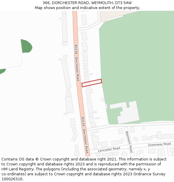 366, DORCHESTER ROAD, WEYMOUTH, DT3 5AW: Location map and indicative extent of plot
