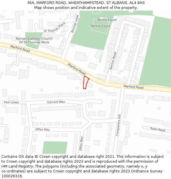 36A, MARFORD ROAD, WHEATHAMPSTEAD, ST ALBANS, AL4 8AS: Location map and indicative extent of plot