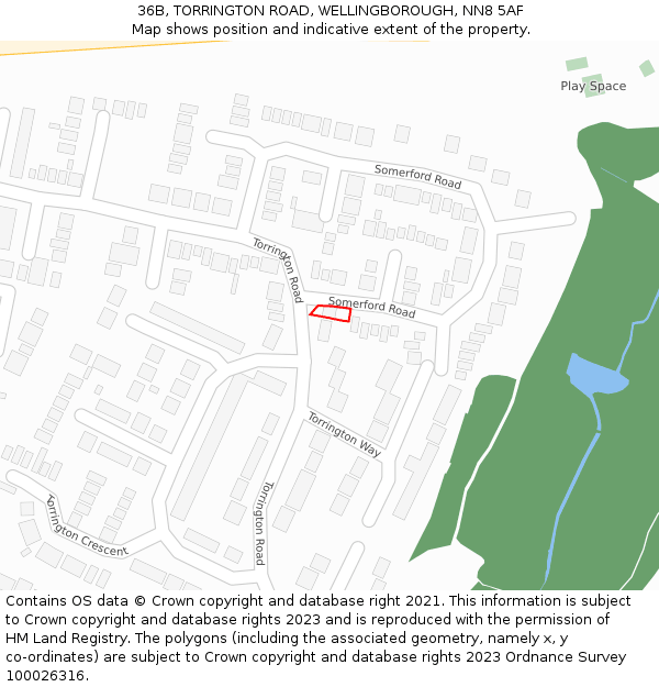 36B, TORRINGTON ROAD, WELLINGBOROUGH, NN8 5AF: Location map and indicative extent of plot