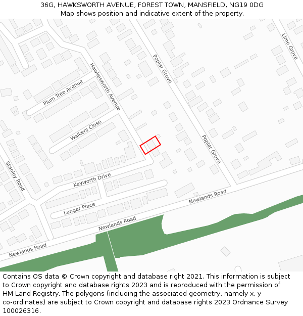 36G, HAWKSWORTH AVENUE, FOREST TOWN, MANSFIELD, NG19 0DG: Location map and indicative extent of plot