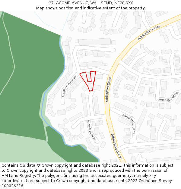 37, ACOMB AVENUE, WALLSEND, NE28 9XY: Location map and indicative extent of plot