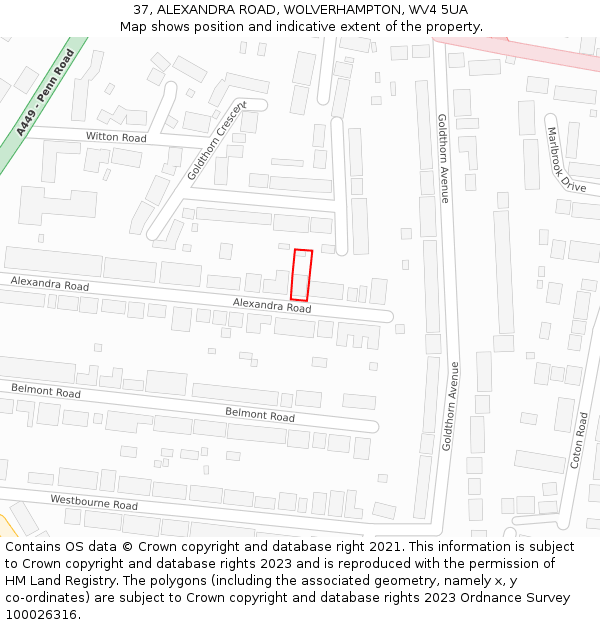 37, ALEXANDRA ROAD, WOLVERHAMPTON, WV4 5UA: Location map and indicative extent of plot