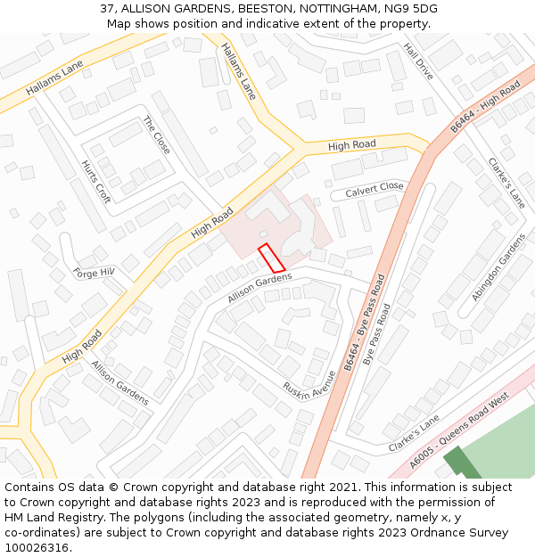 37, ALLISON GARDENS, BEESTON, NOTTINGHAM, NG9 5DG: Location map and indicative extent of plot