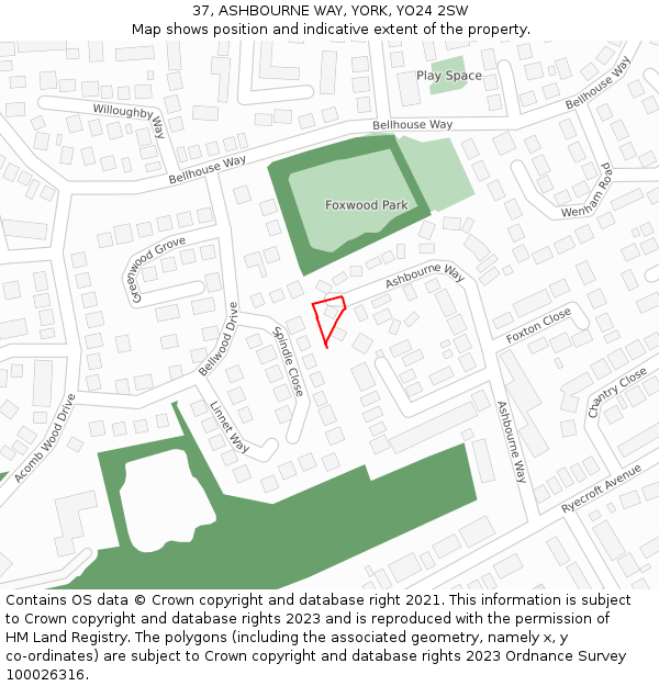 37, ASHBOURNE WAY, YORK, YO24 2SW: Location map and indicative extent of plot