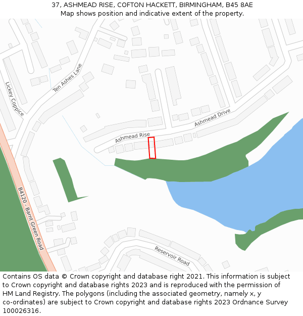 37, ASHMEAD RISE, COFTON HACKETT, BIRMINGHAM, B45 8AE: Location map and indicative extent of plot