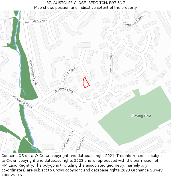 37, AUSTCLIFF CLOSE, REDDITCH, B97 5NZ: Location map and indicative extent of plot