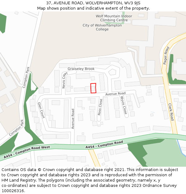 37, AVENUE ROAD, WOLVERHAMPTON, WV3 9JS: Location map and indicative extent of plot