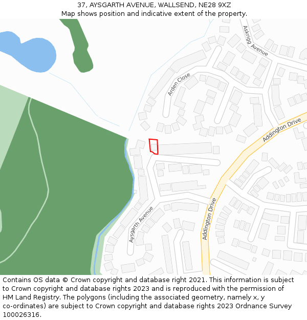37, AYSGARTH AVENUE, WALLSEND, NE28 9XZ: Location map and indicative extent of plot