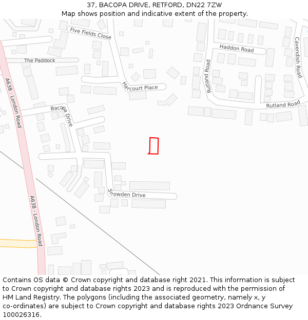 37, BACOPA DRIVE, RETFORD, DN22 7ZW: Location map and indicative extent of plot