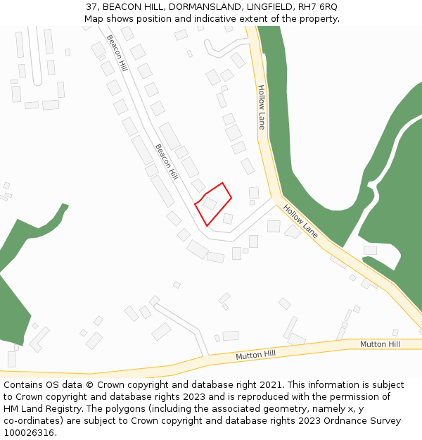 37, BEACON HILL, DORMANSLAND, LINGFIELD, RH7 6RQ: Location map and indicative extent of plot