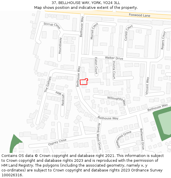 37, BELLHOUSE WAY, YORK, YO24 3LL: Location map and indicative extent of plot