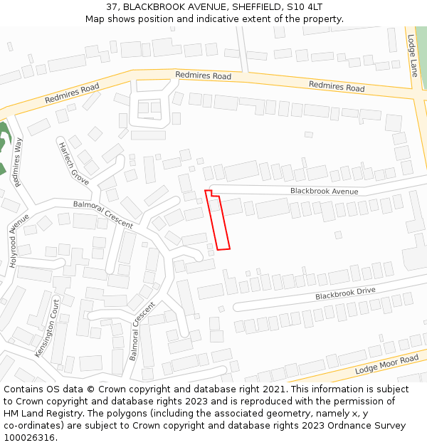 37, BLACKBROOK AVENUE, SHEFFIELD, S10 4LT: Location map and indicative extent of plot