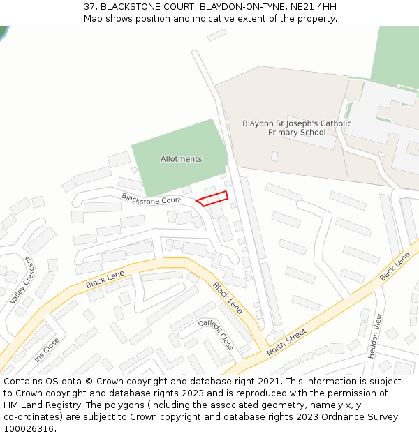 37, BLACKSTONE COURT, BLAYDON-ON-TYNE, NE21 4HH: Location map and indicative extent of plot