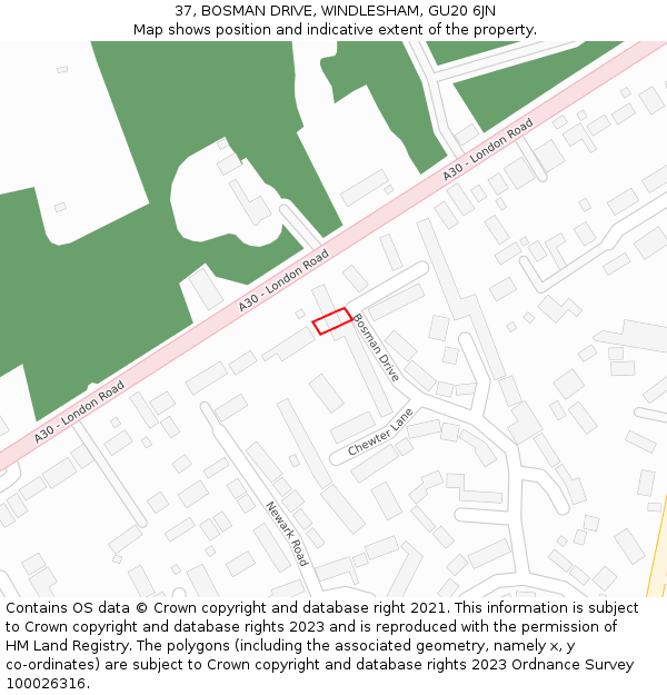 37, BOSMAN DRIVE, WINDLESHAM, GU20 6JN: Location map and indicative extent of plot