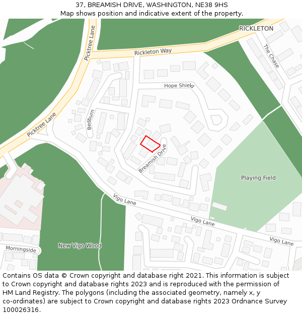 37, BREAMISH DRIVE, WASHINGTON, NE38 9HS: Location map and indicative extent of plot