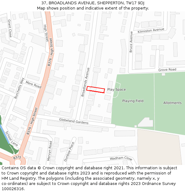 37, BROADLANDS AVENUE, SHEPPERTON, TW17 9DJ: Location map and indicative extent of plot