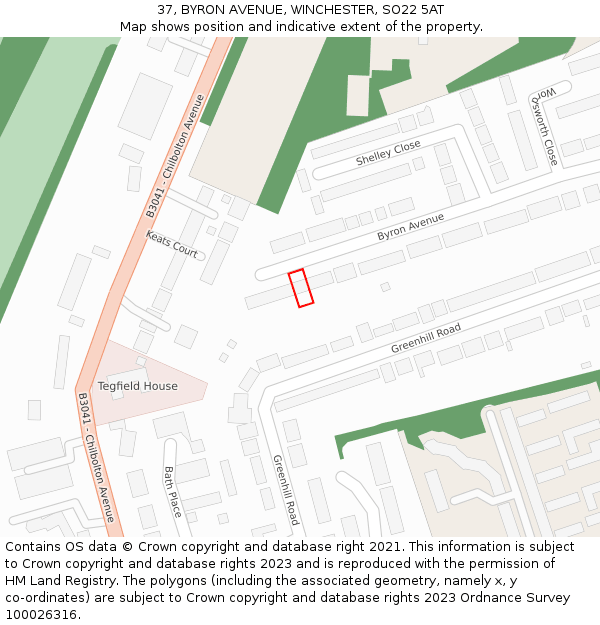 37, BYRON AVENUE, WINCHESTER, SO22 5AT: Location map and indicative extent of plot