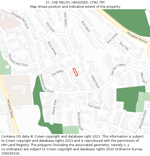 37, CAE MELYN, HENGOED, CF82 7RT: Location map and indicative extent of plot