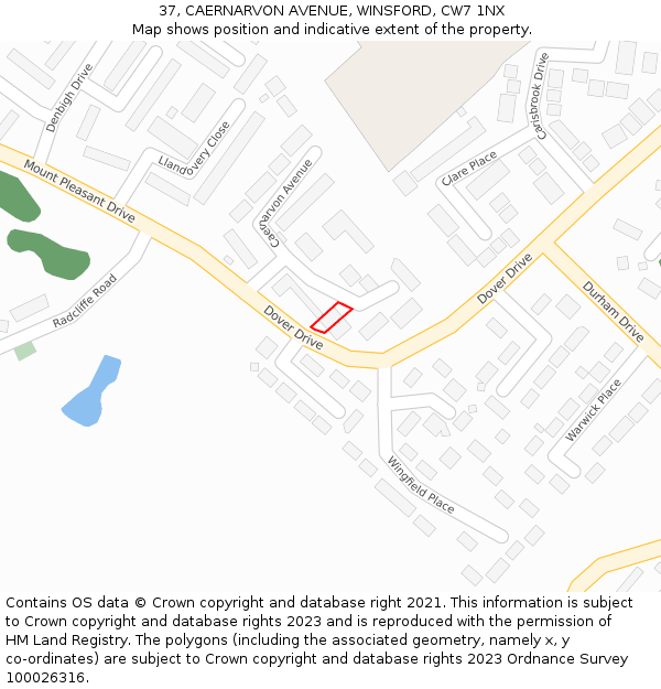 37, CAERNARVON AVENUE, WINSFORD, CW7 1NX: Location map and indicative extent of plot
