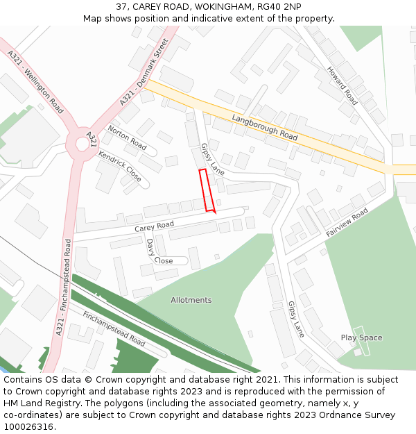 37, CAREY ROAD, WOKINGHAM, RG40 2NP: Location map and indicative extent of plot