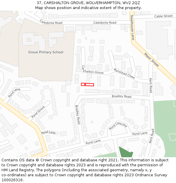 37, CARSHALTON GROVE, WOLVERHAMPTON, WV2 2QZ: Location map and indicative extent of plot