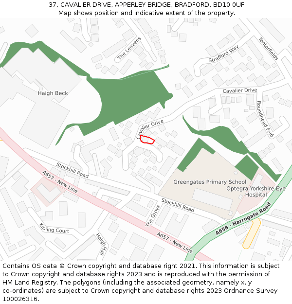 37, CAVALIER DRIVE, APPERLEY BRIDGE, BRADFORD, BD10 0UF: Location map and indicative extent of plot