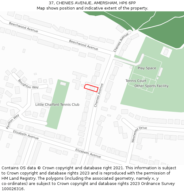 37, CHENIES AVENUE, AMERSHAM, HP6 6PP: Location map and indicative extent of plot