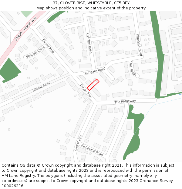 37, CLOVER RISE, WHITSTABLE, CT5 3EY: Location map and indicative extent of plot