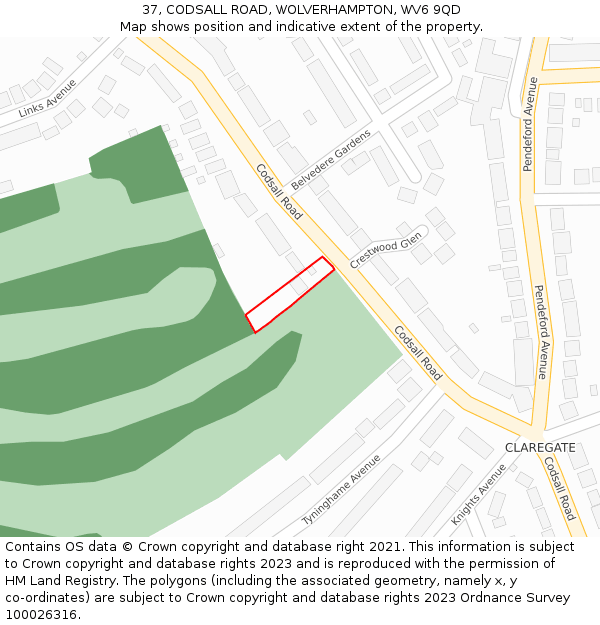 37, CODSALL ROAD, WOLVERHAMPTON, WV6 9QD: Location map and indicative extent of plot