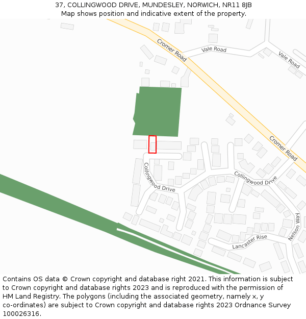 37, COLLINGWOOD DRIVE, MUNDESLEY, NORWICH, NR11 8JB: Location map and indicative extent of plot