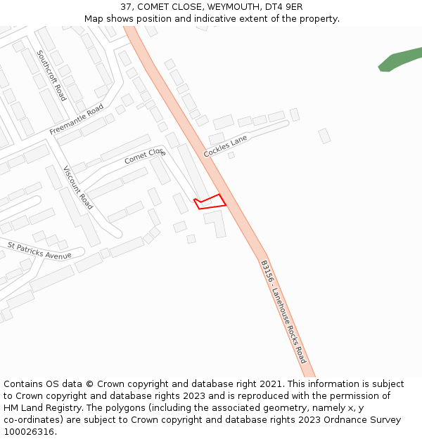 37, COMET CLOSE, WEYMOUTH, DT4 9ER: Location map and indicative extent of plot