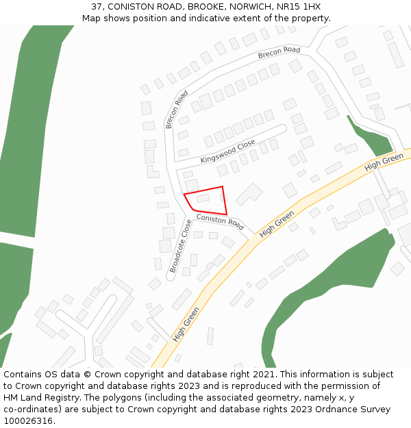 37, CONISTON ROAD, BROOKE, NORWICH, NR15 1HX: Location map and indicative extent of plot