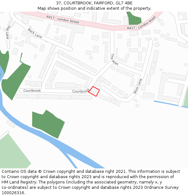 37, COURTBROOK, FAIRFORD, GL7 4BE: Location map and indicative extent of plot