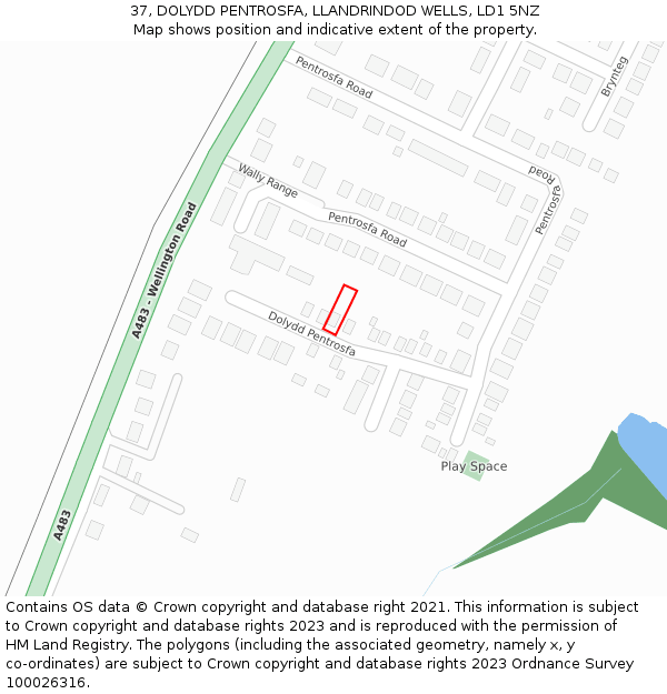 37, DOLYDD PENTROSFA, LLANDRINDOD WELLS, LD1 5NZ: Location map and indicative extent of plot