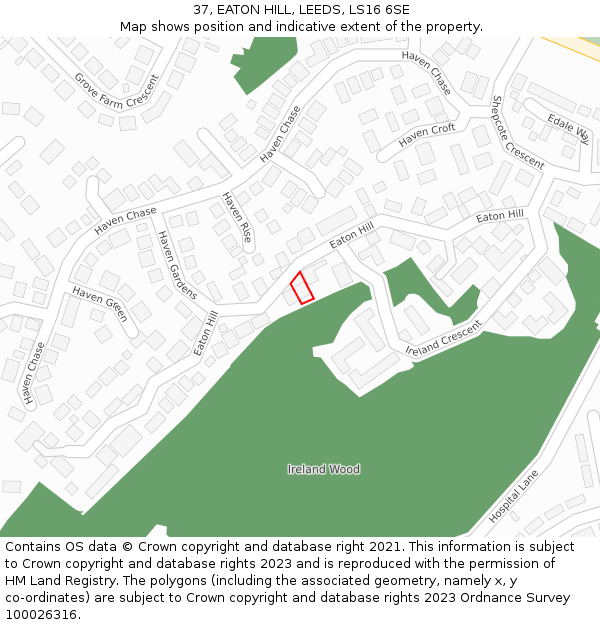 37, EATON HILL, LEEDS, LS16 6SE: Location map and indicative extent of plot