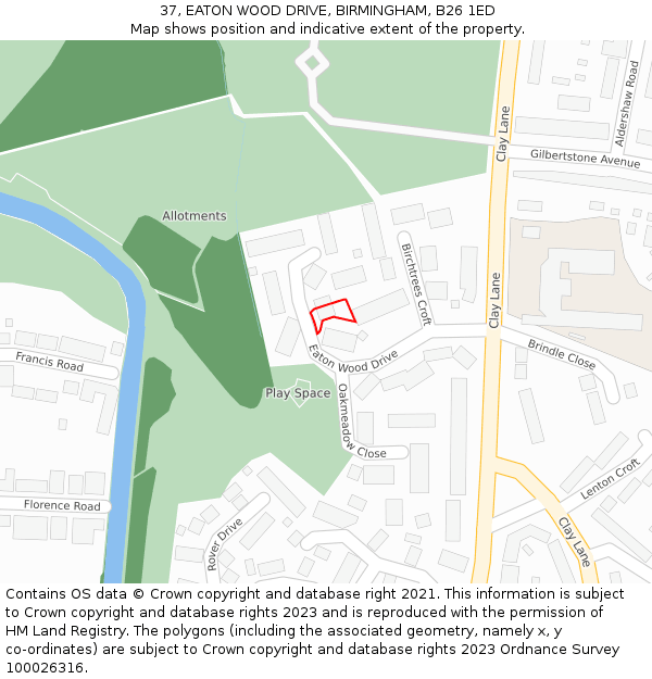 37, EATON WOOD DRIVE, BIRMINGHAM, B26 1ED: Location map and indicative extent of plot