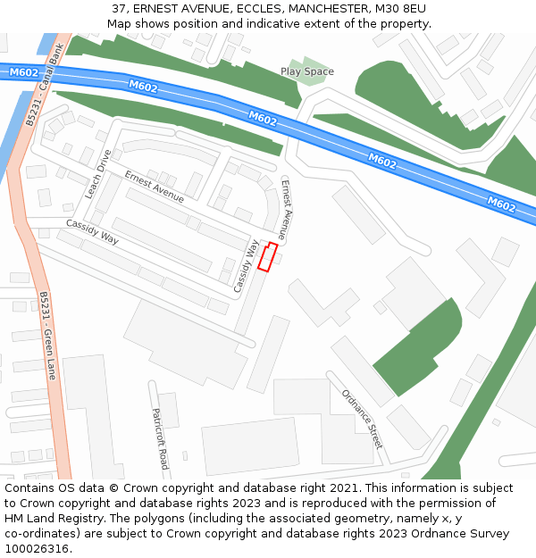 37, ERNEST AVENUE, ECCLES, MANCHESTER, M30 8EU: Location map and indicative extent of plot