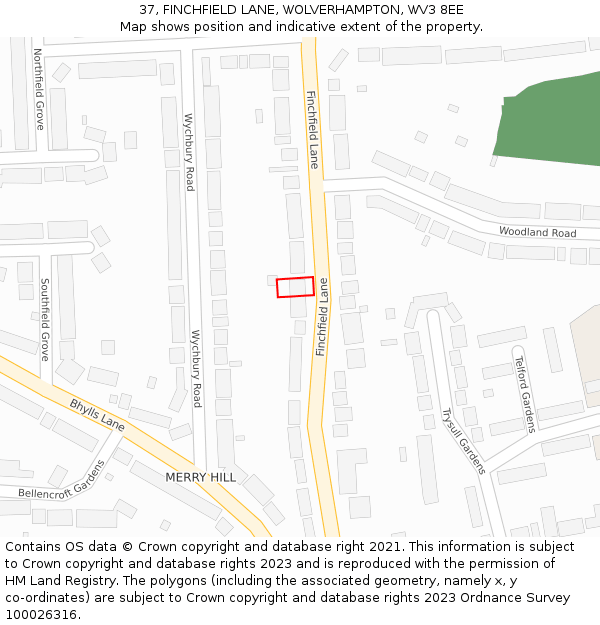 37, FINCHFIELD LANE, WOLVERHAMPTON, WV3 8EE: Location map and indicative extent of plot