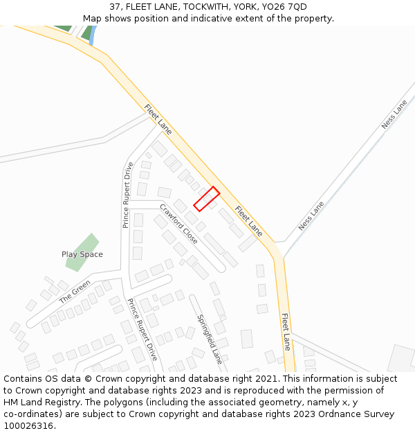 37, FLEET LANE, TOCKWITH, YORK, YO26 7QD: Location map and indicative extent of plot