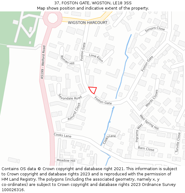 37, FOSTON GATE, WIGSTON, LE18 3SS: Location map and indicative extent of plot