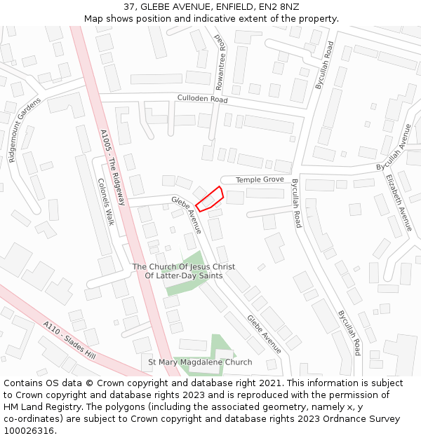 37, GLEBE AVENUE, ENFIELD, EN2 8NZ: Location map and indicative extent of plot