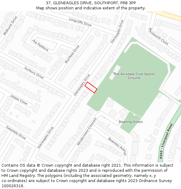 37, GLENEAGLES DRIVE, SOUTHPORT, PR8 3PP: Location map and indicative extent of plot