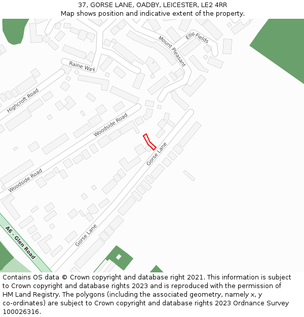 37, GORSE LANE, OADBY, LEICESTER, LE2 4RR: Location map and indicative extent of plot