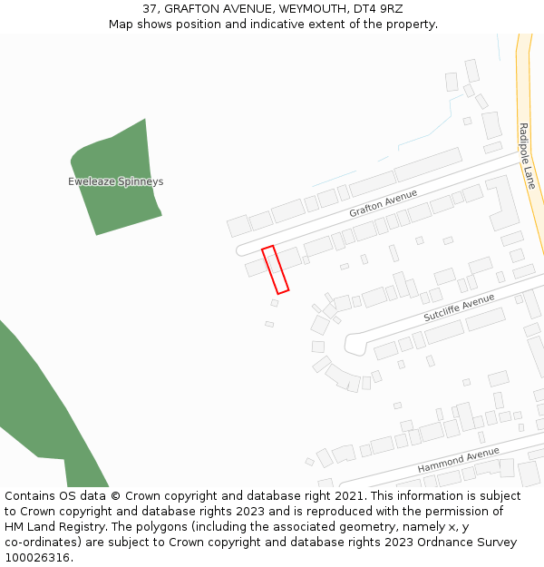 37, GRAFTON AVENUE, WEYMOUTH, DT4 9RZ: Location map and indicative extent of plot